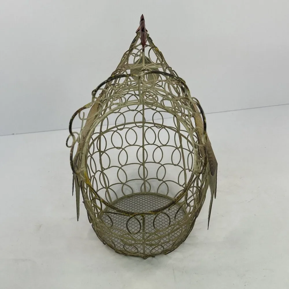Vintage Farmhouse Wire Chicken Egg Holder Storage Basket Rustic Chicken Decor